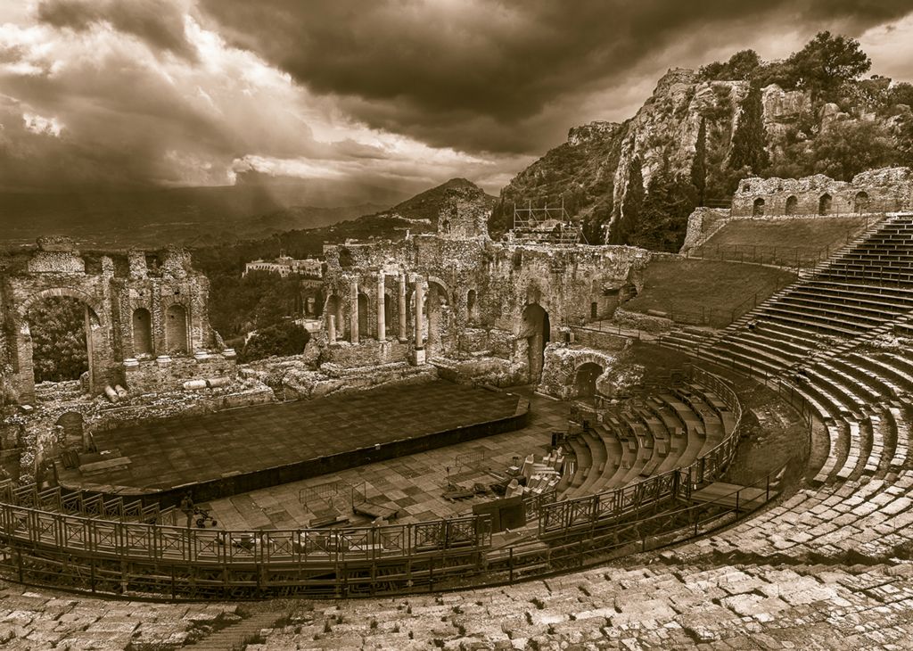 Etna Speaks, Aeschylus Listens (ancient Greek theatre in Taormina, Sicily, Italy)Polymer Photogravure on hand-made Gampi-shi paperTimothy McCoyCumming, GA