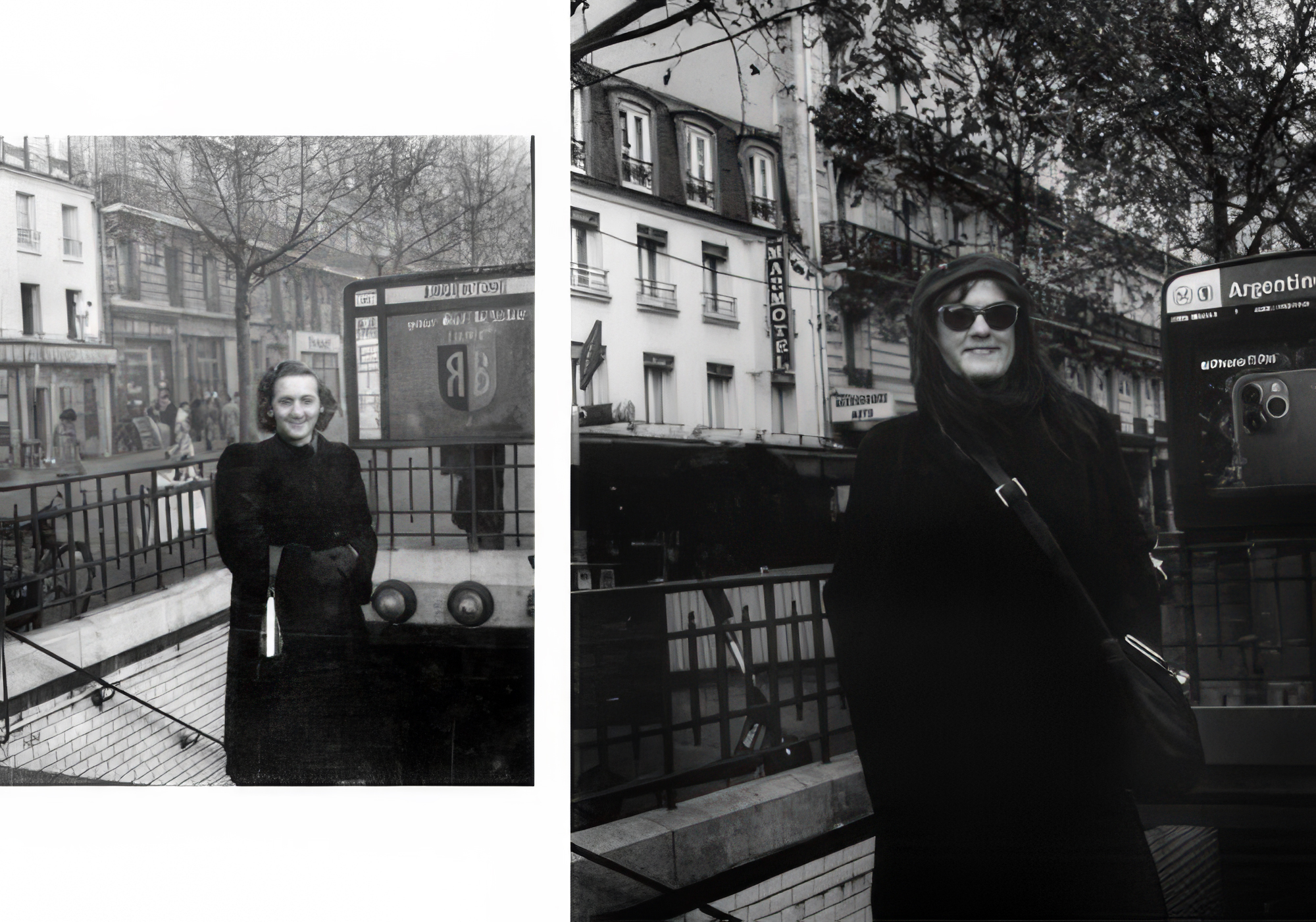 My mother at Argentine metro station, Paris, France, (nda) / Self-Portrait at Argentine metro station, Paris, France, November 2019 (collaborative work with photographer Peggy Anderson)