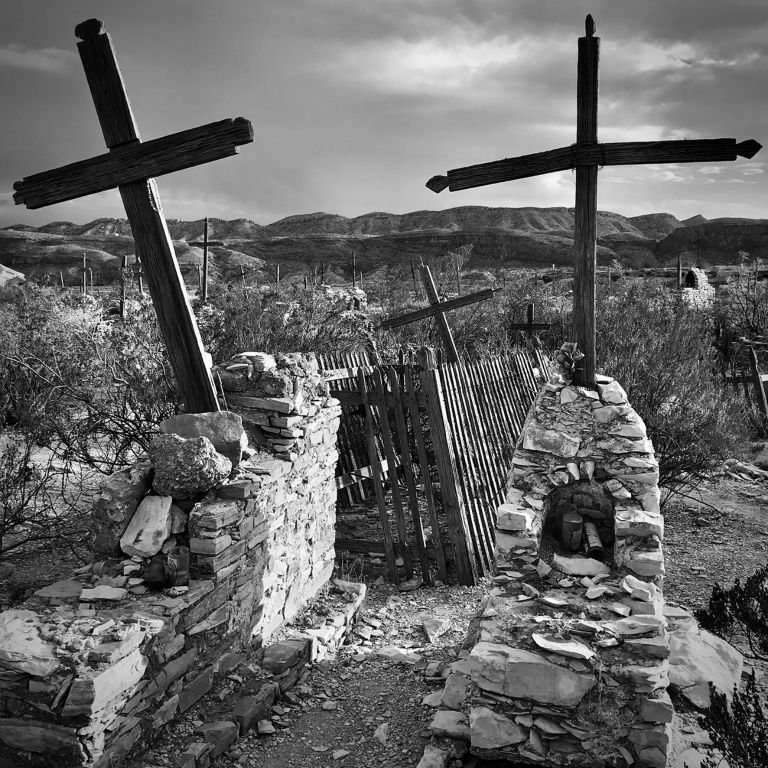Crosses,Terlingua Cemetery,2018Piezo Black And White PrintBill AllenAthens, TX